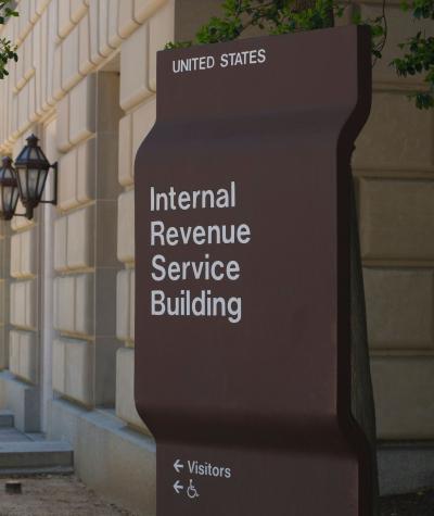 The sign outside the Internal Revenue Service building.